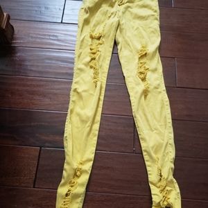 Women Yellow Gold Ripped Jeans